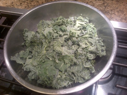 Raw kale, ready for a sprinkle of olive oil.